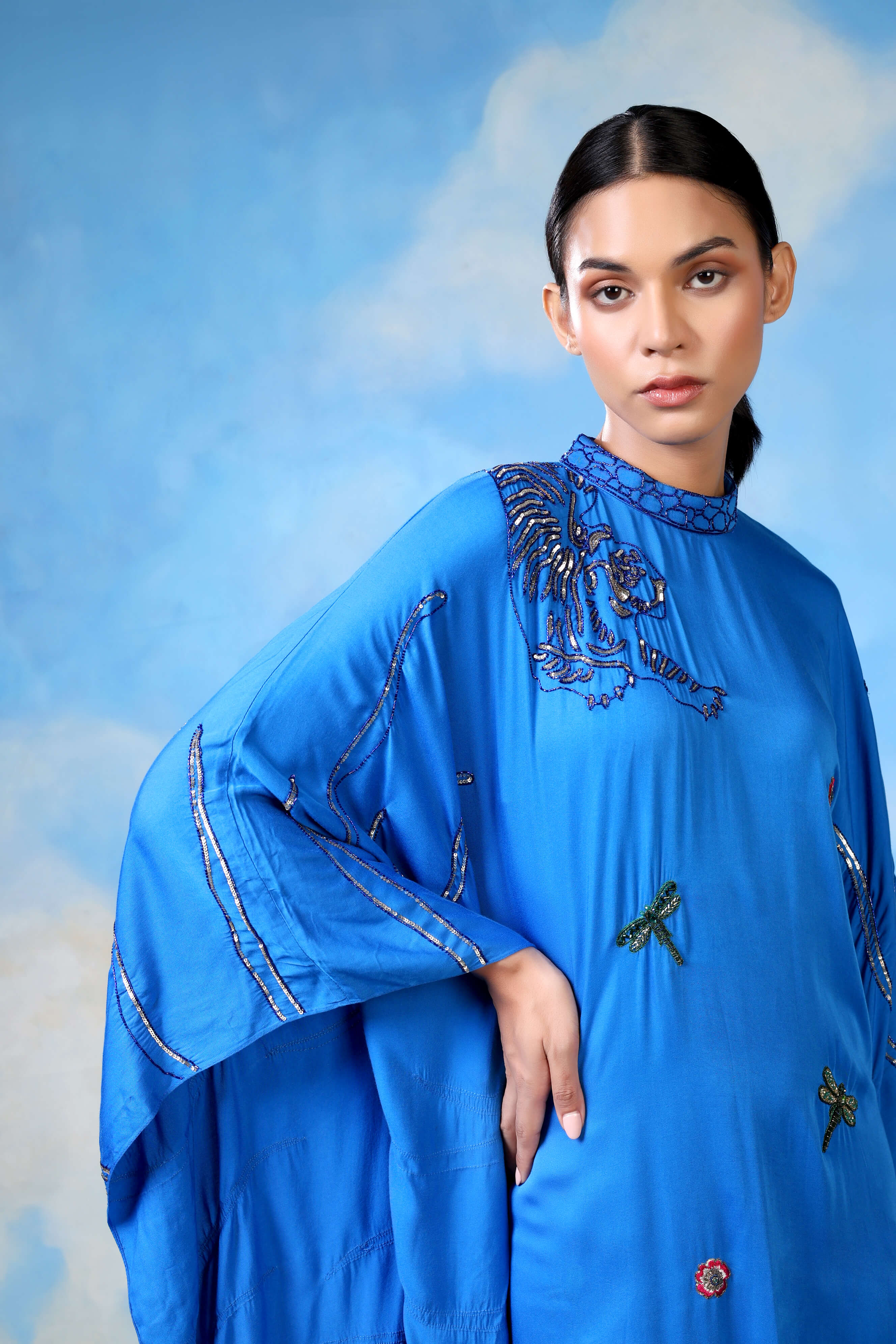 Blue Satin Kaftan Dress