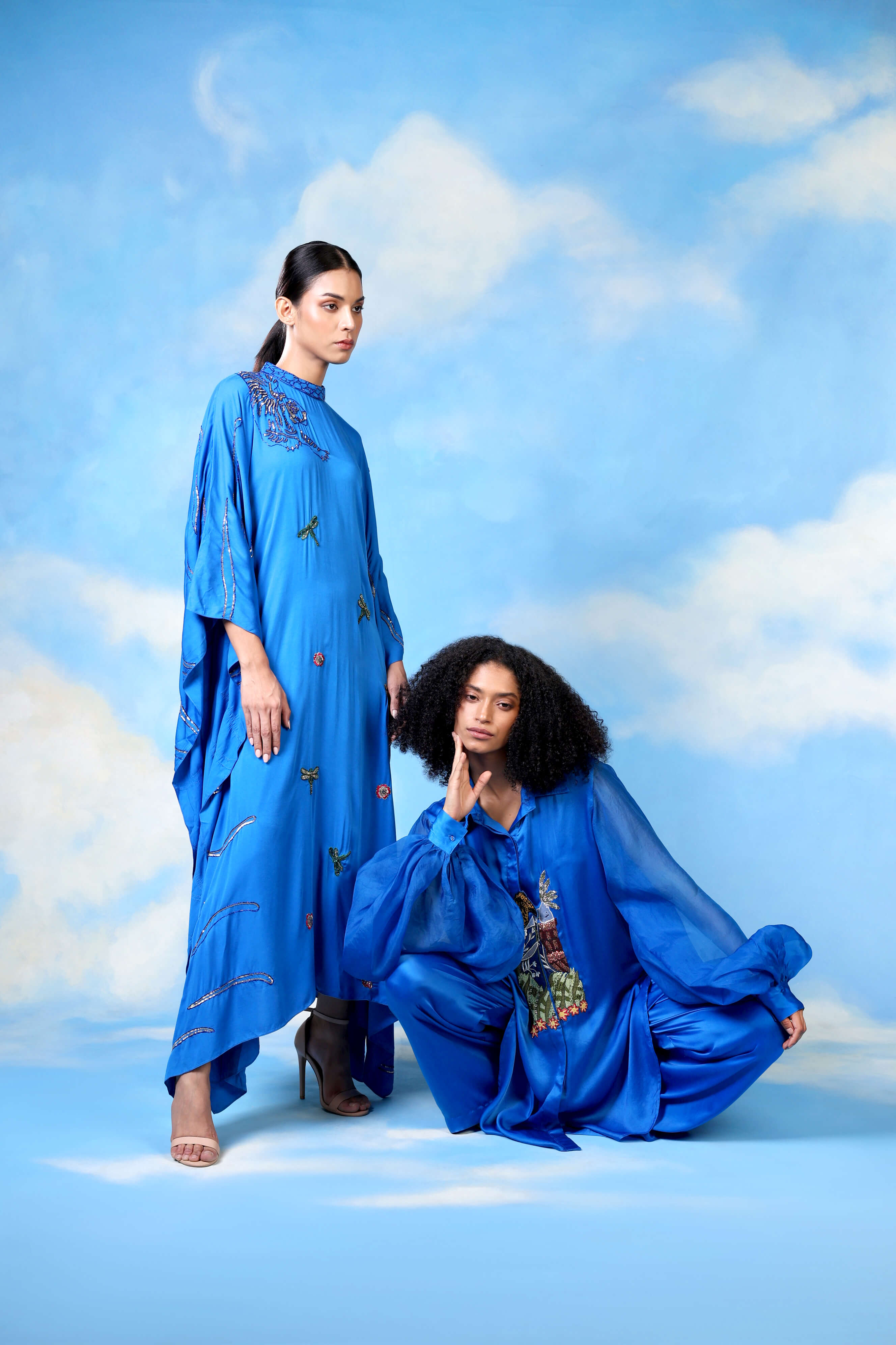 Blue Satin Kaftan Dress