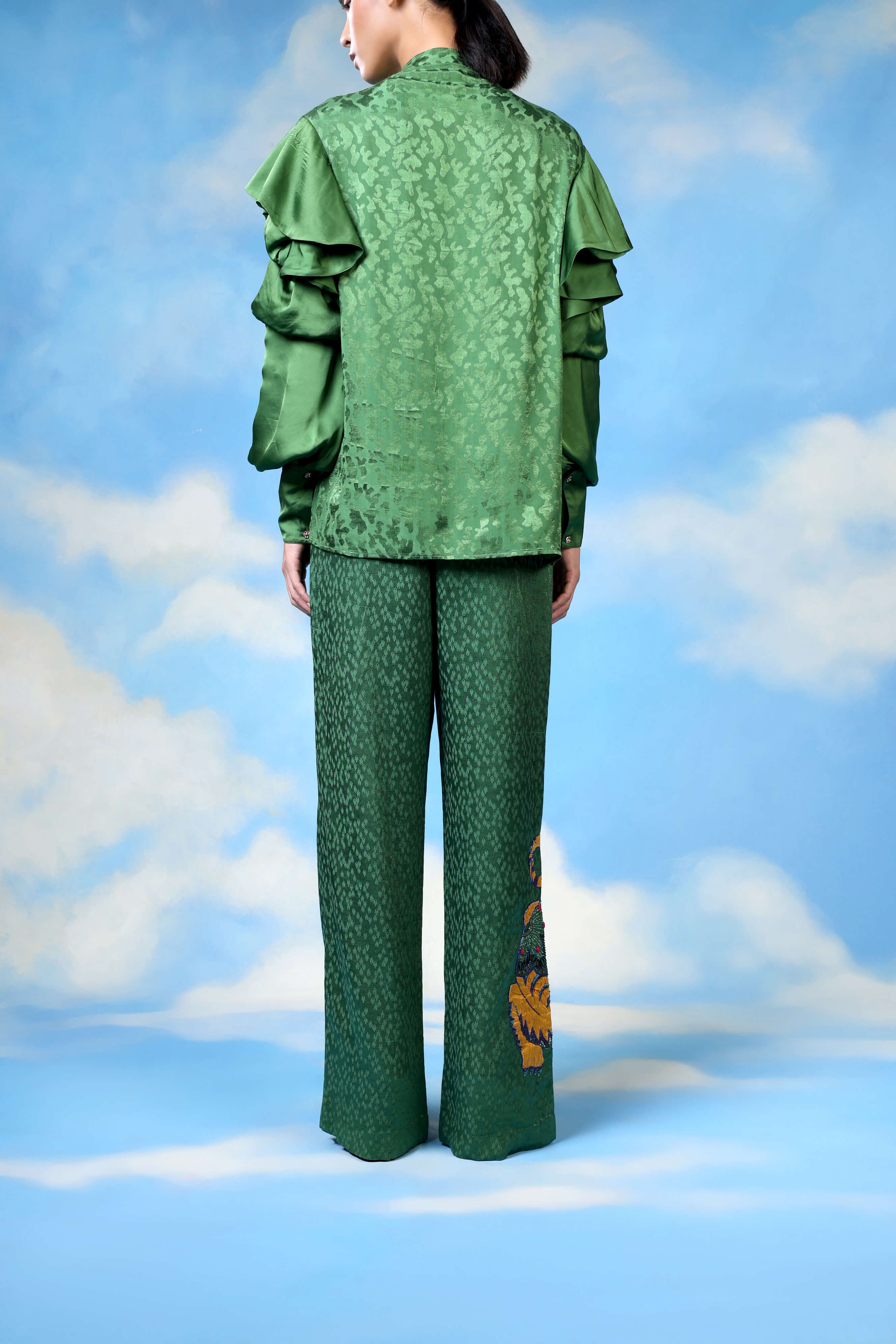 Green Jacquard Shirt With Layered Sleeves