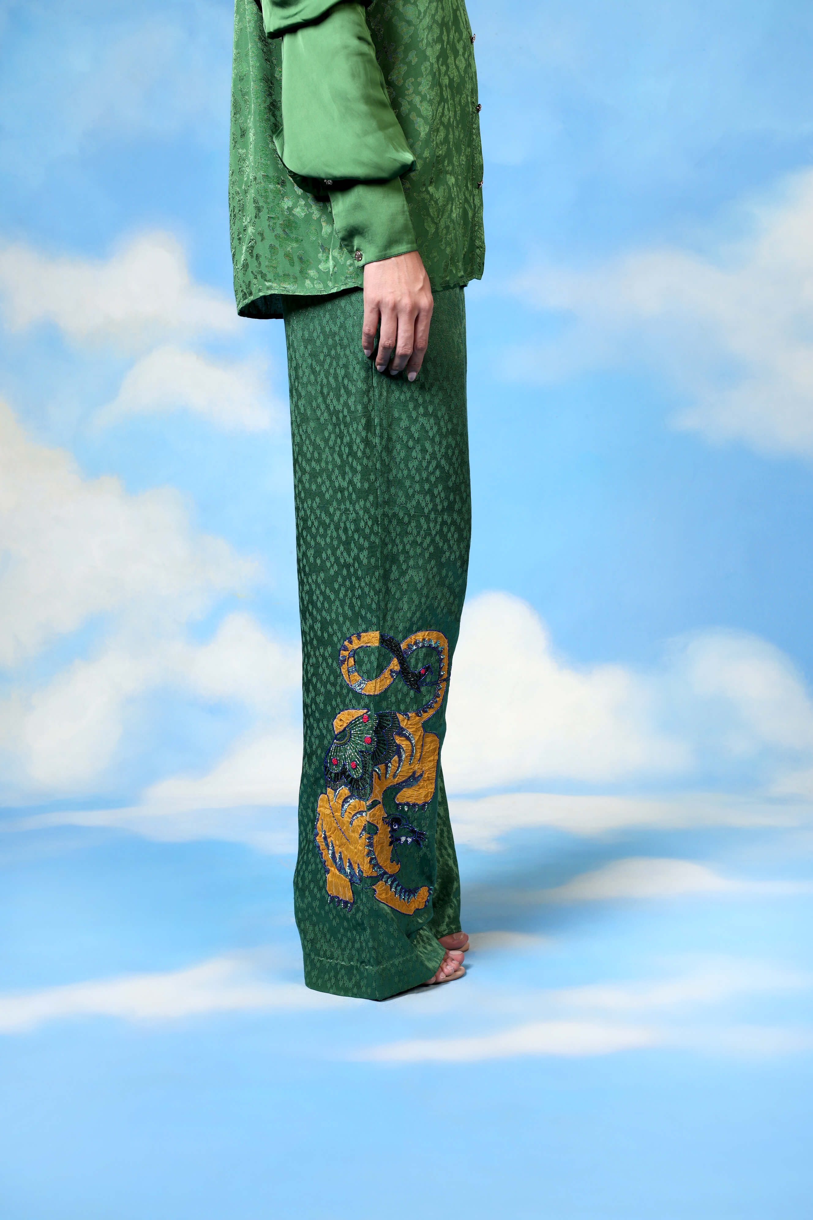 Green Jacquard Shirt With Layered Sleeves