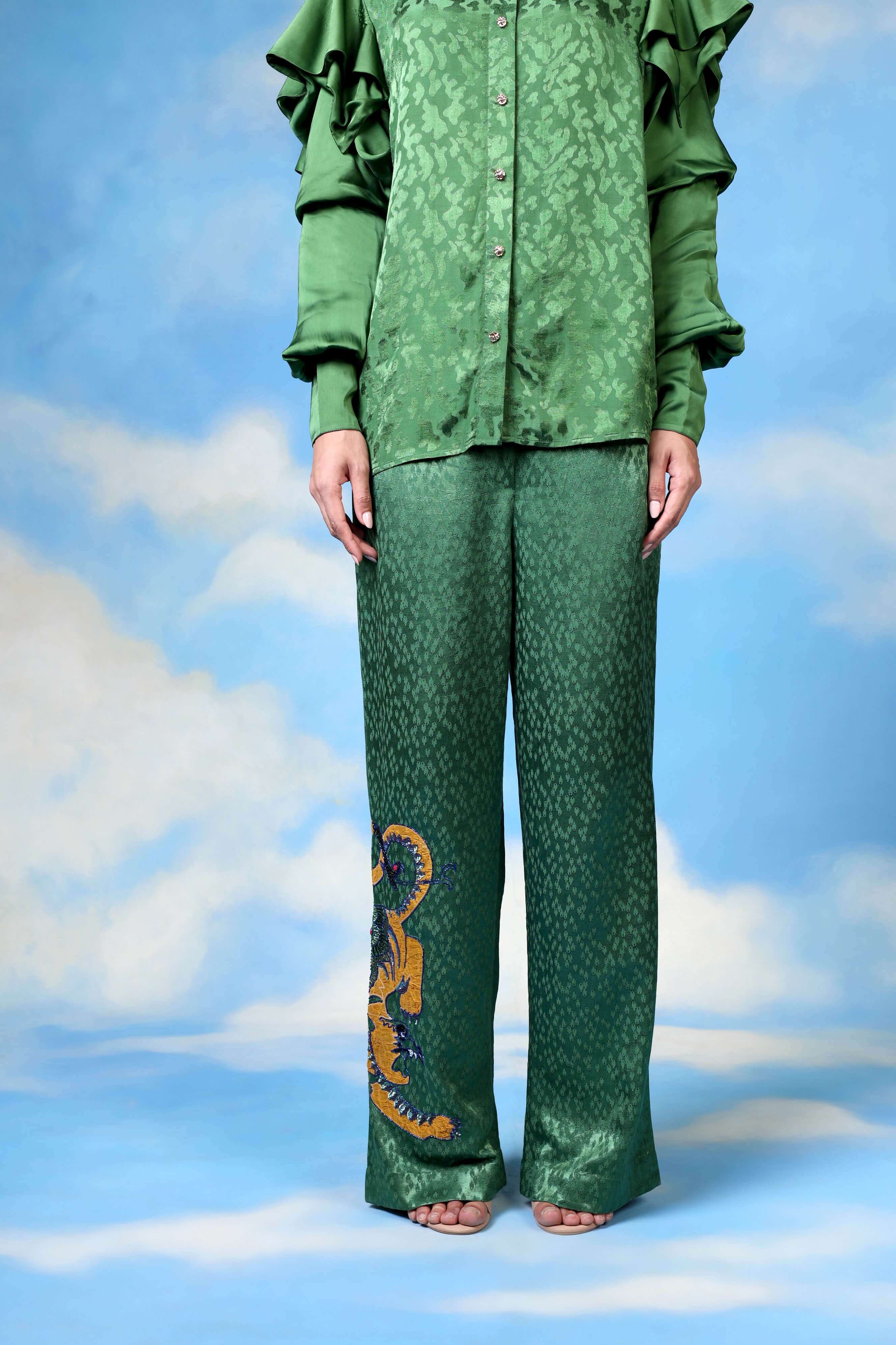 Green Jacquard Shirt With Layered Sleeves