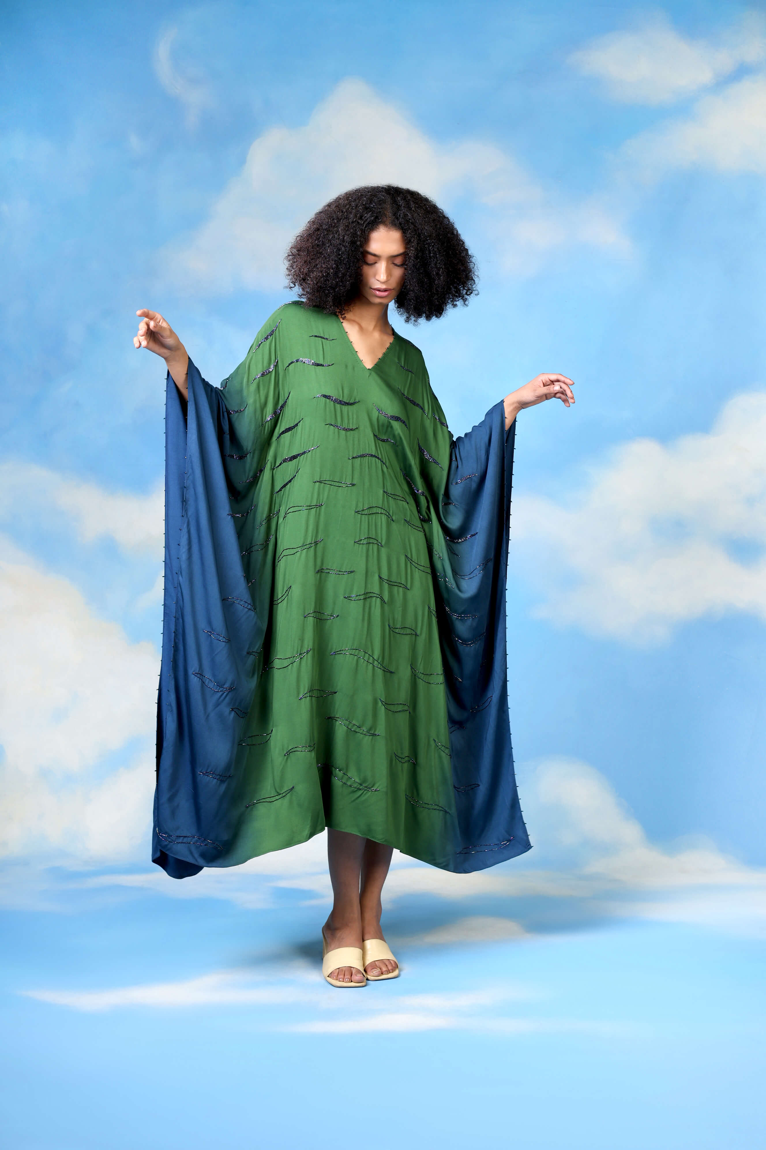 Ombre Satin Kaftan Dress