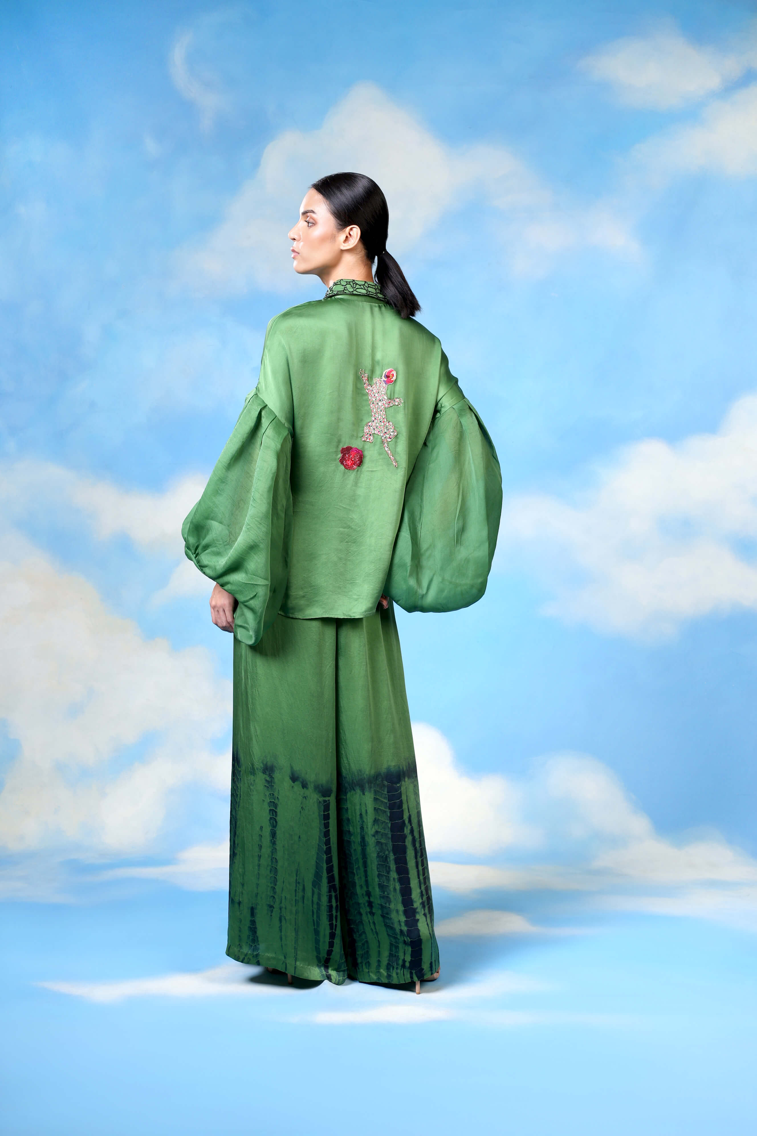 Green Satin Co Ord With Shibori Pants