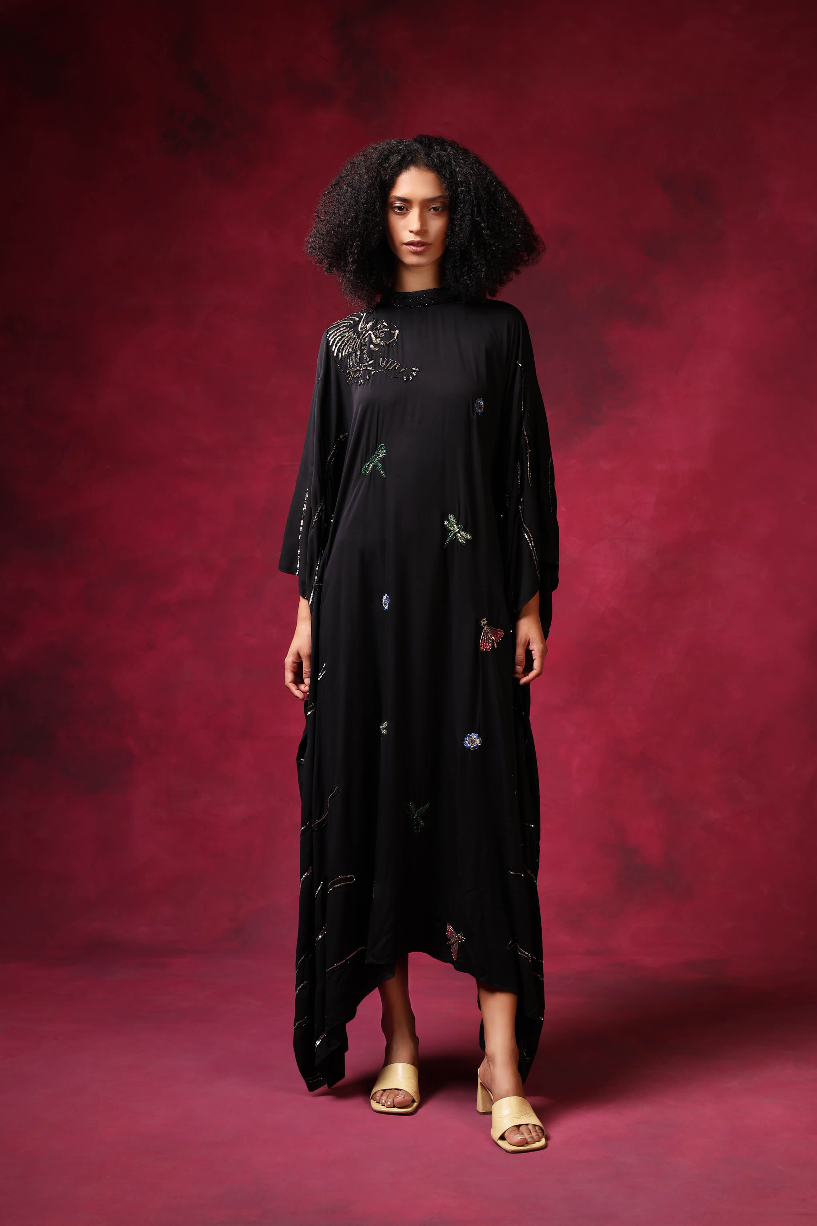 Black Satin Kaftan Dress