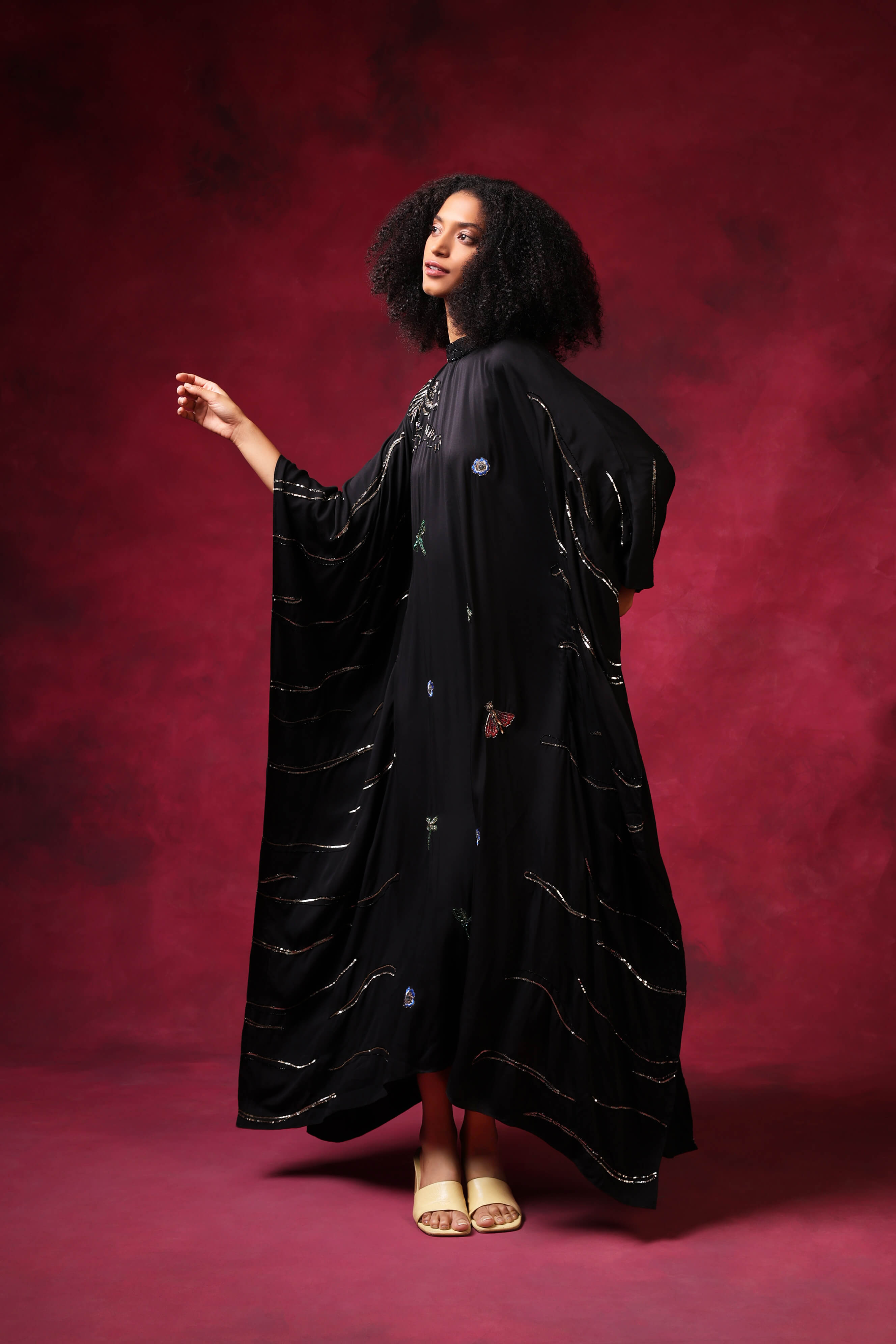 Black Satin Kaftan Dress