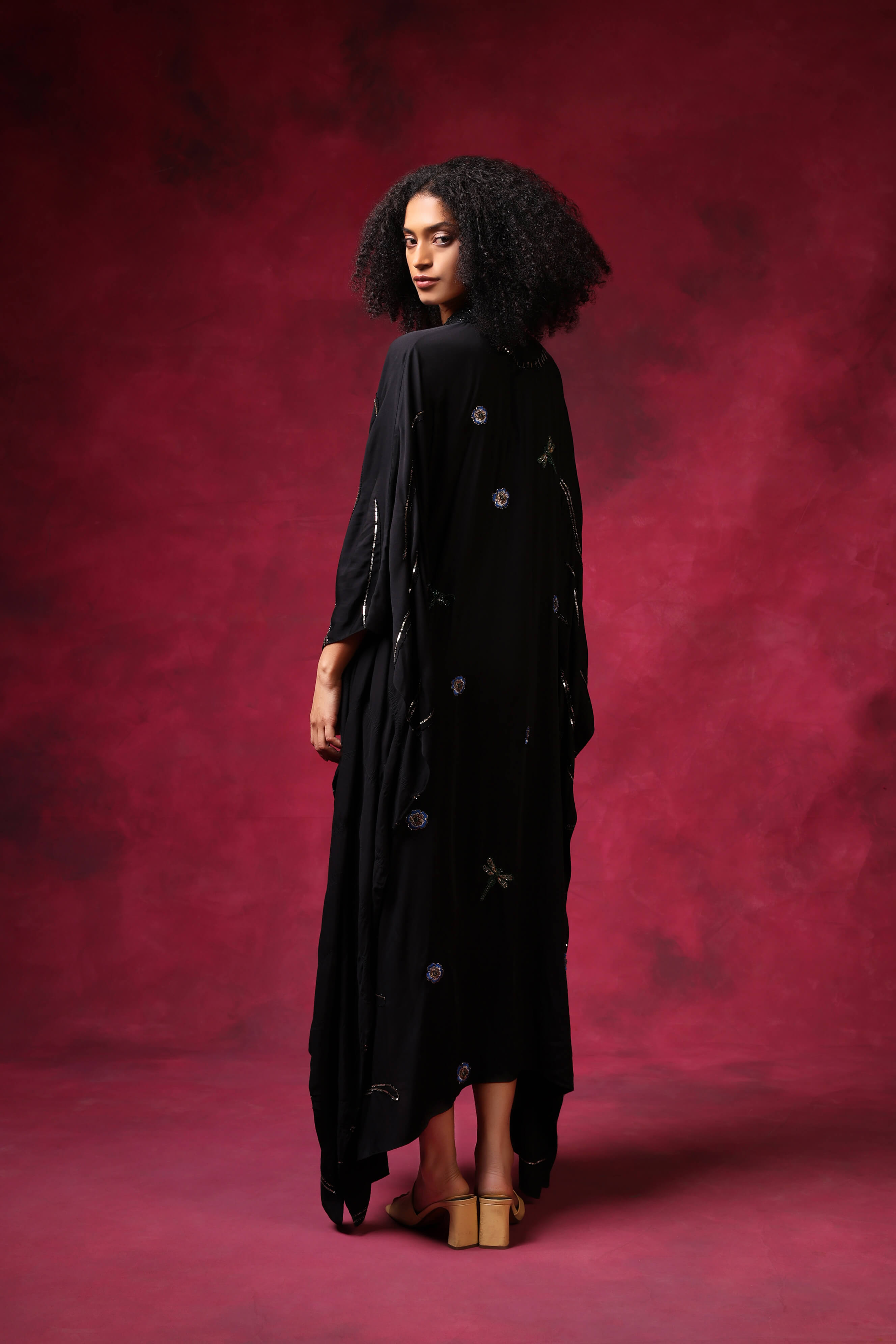 Black Satin Kaftan Dress