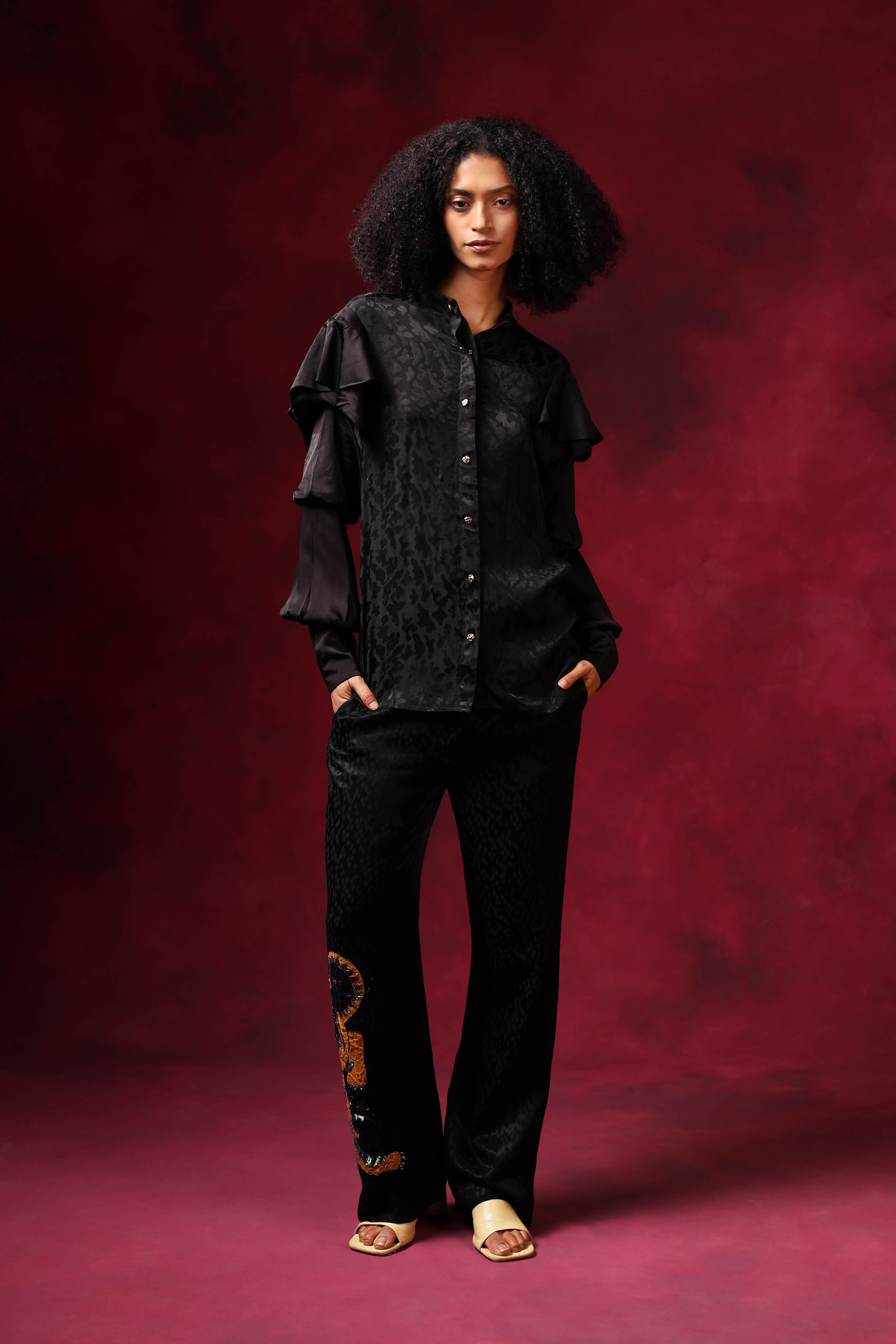 Black Jacquard Shirt With Layered Sleeves