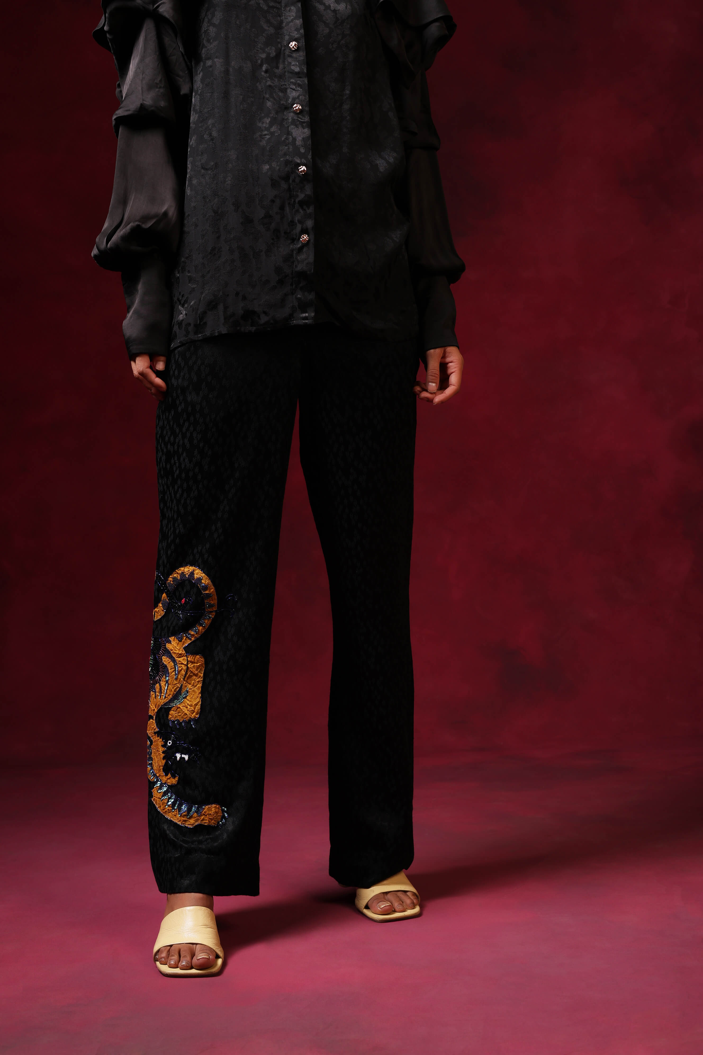 Black Jacquard Shirt With Layered Sleeves