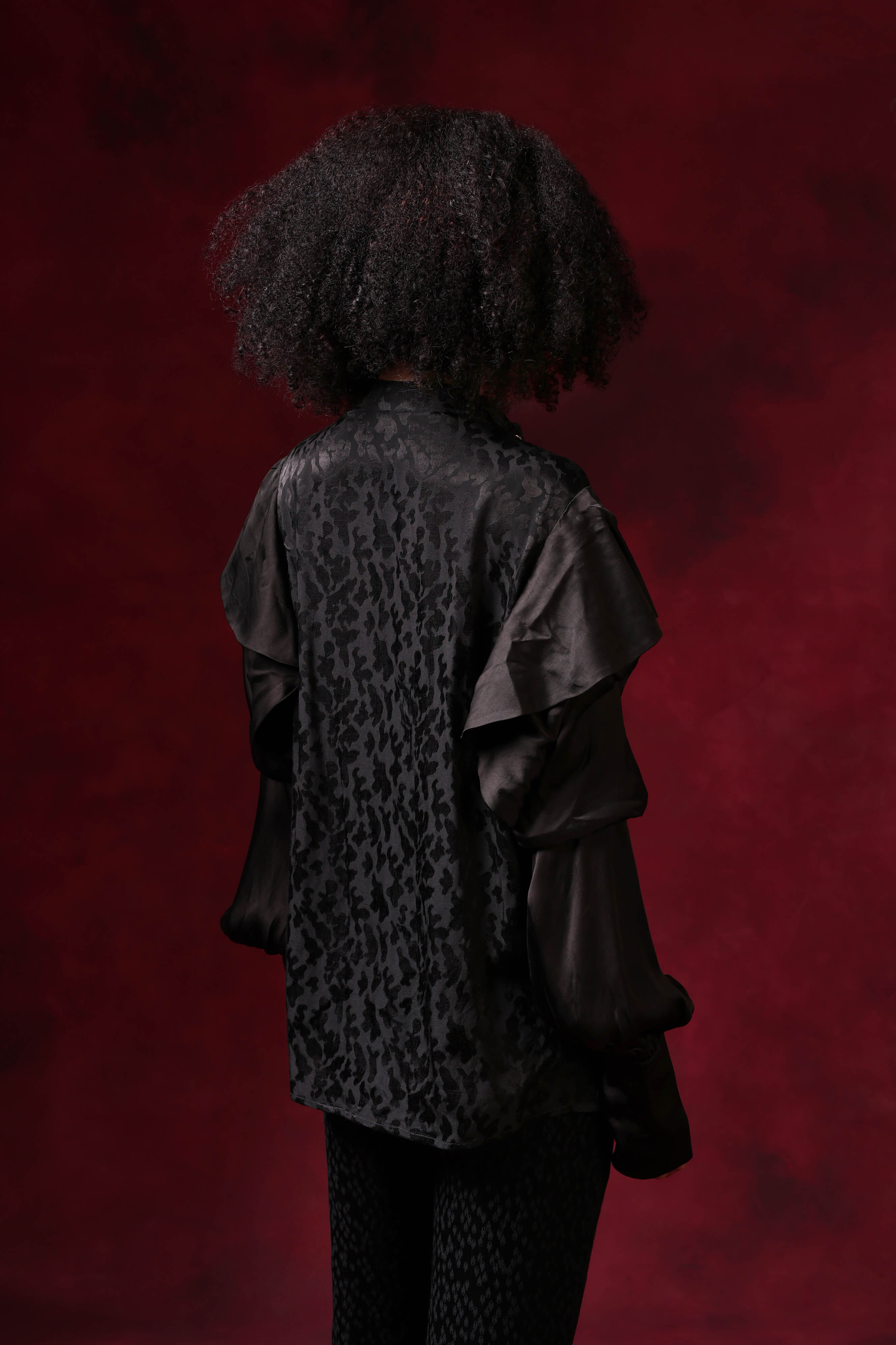 Black Jacquard Shirt With Layered Sleeves