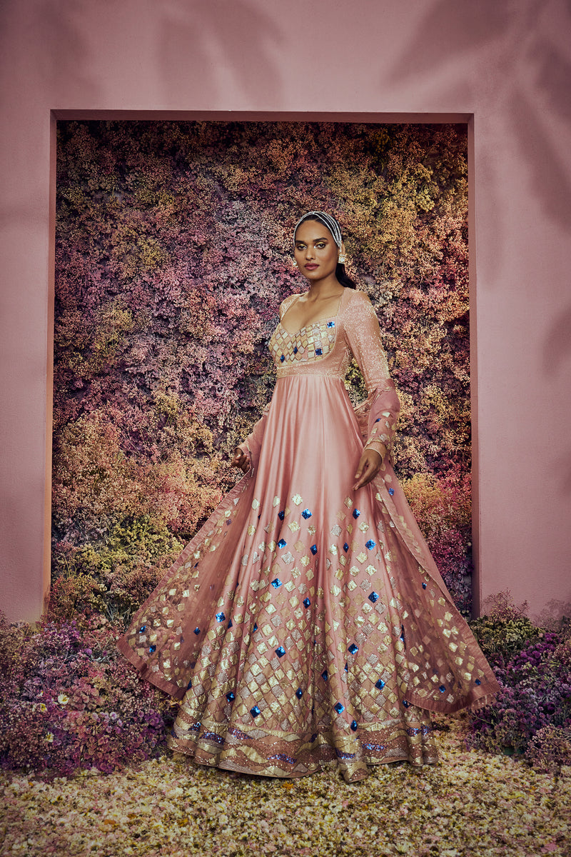 Pink Maxi Embellished Long Sleeve Elegant Engagement Dress - Dresses