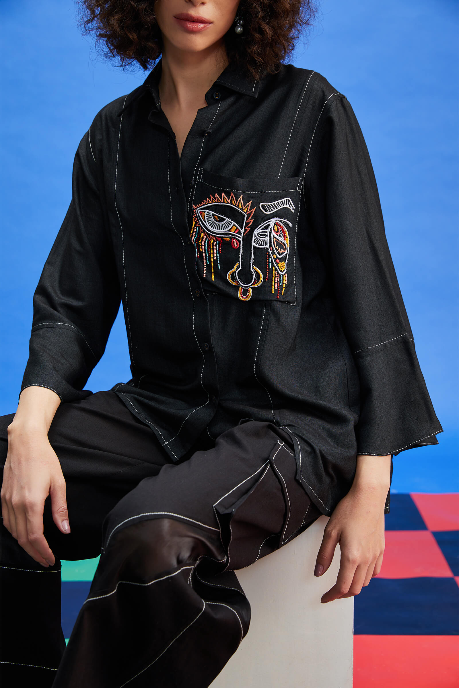 Kataan Black Embroidered Shirt