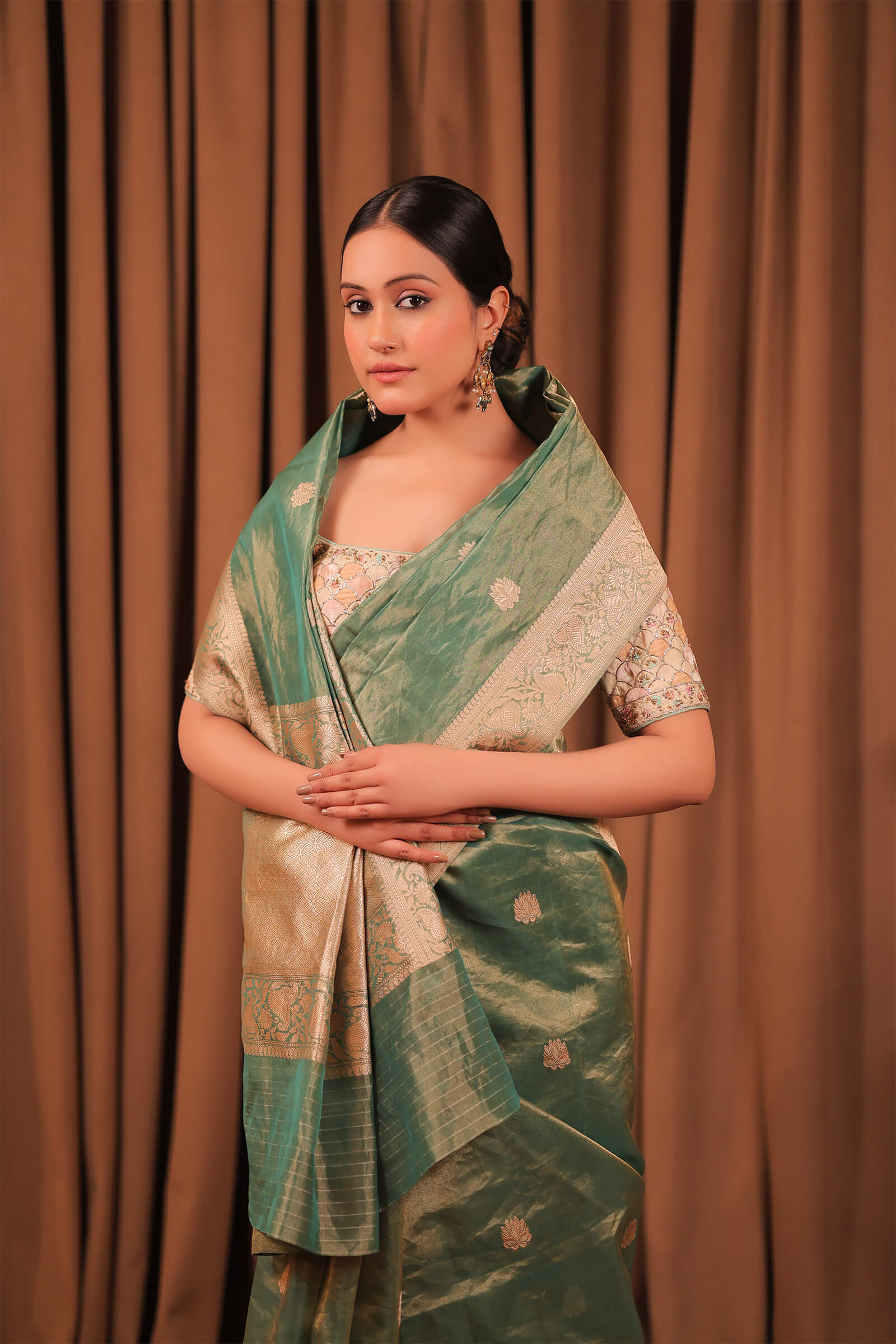 Green Handloom Silk Tissue Banarasi Saree