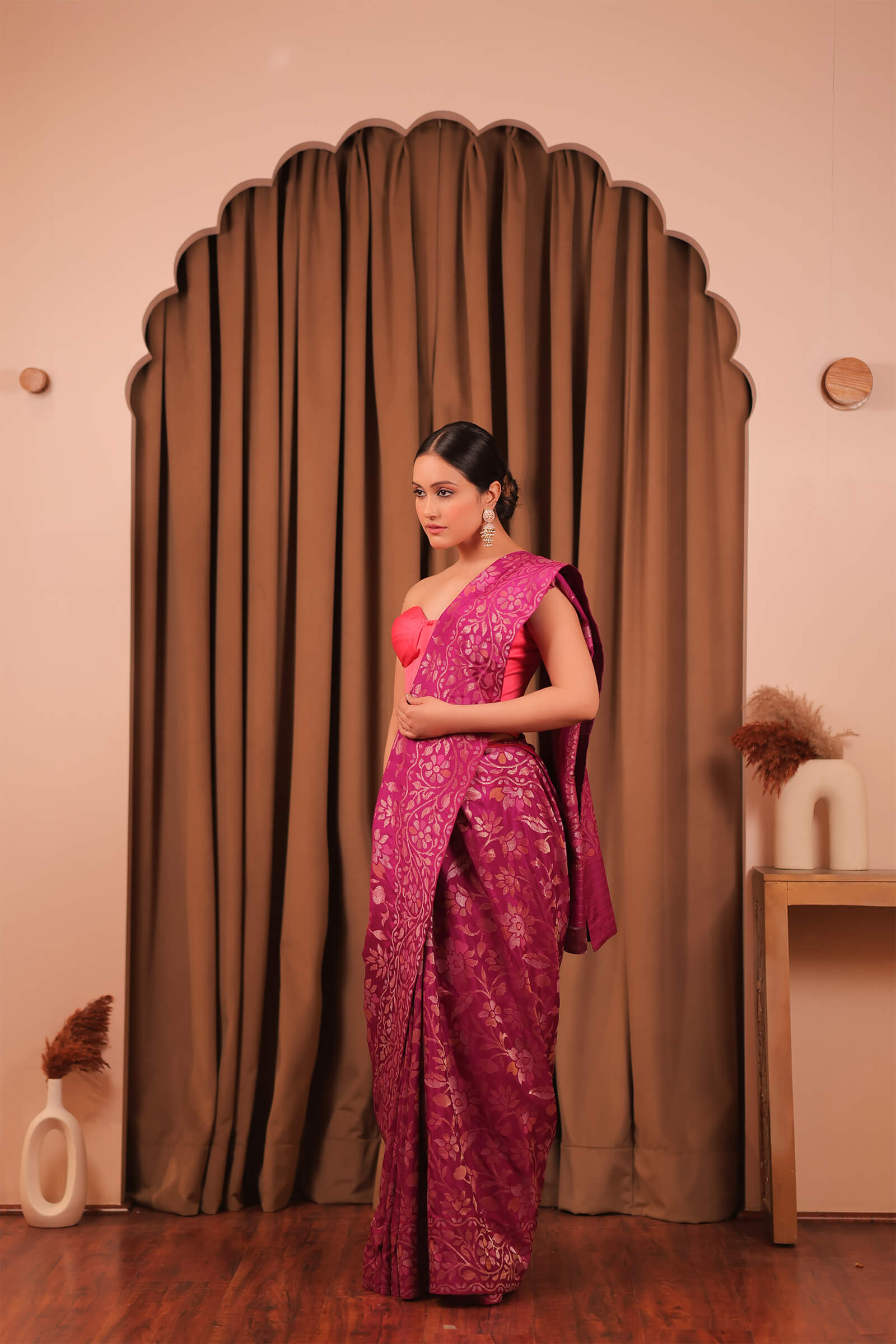 Pink Handloom Silk Katan Banarasi Jamdani Saree