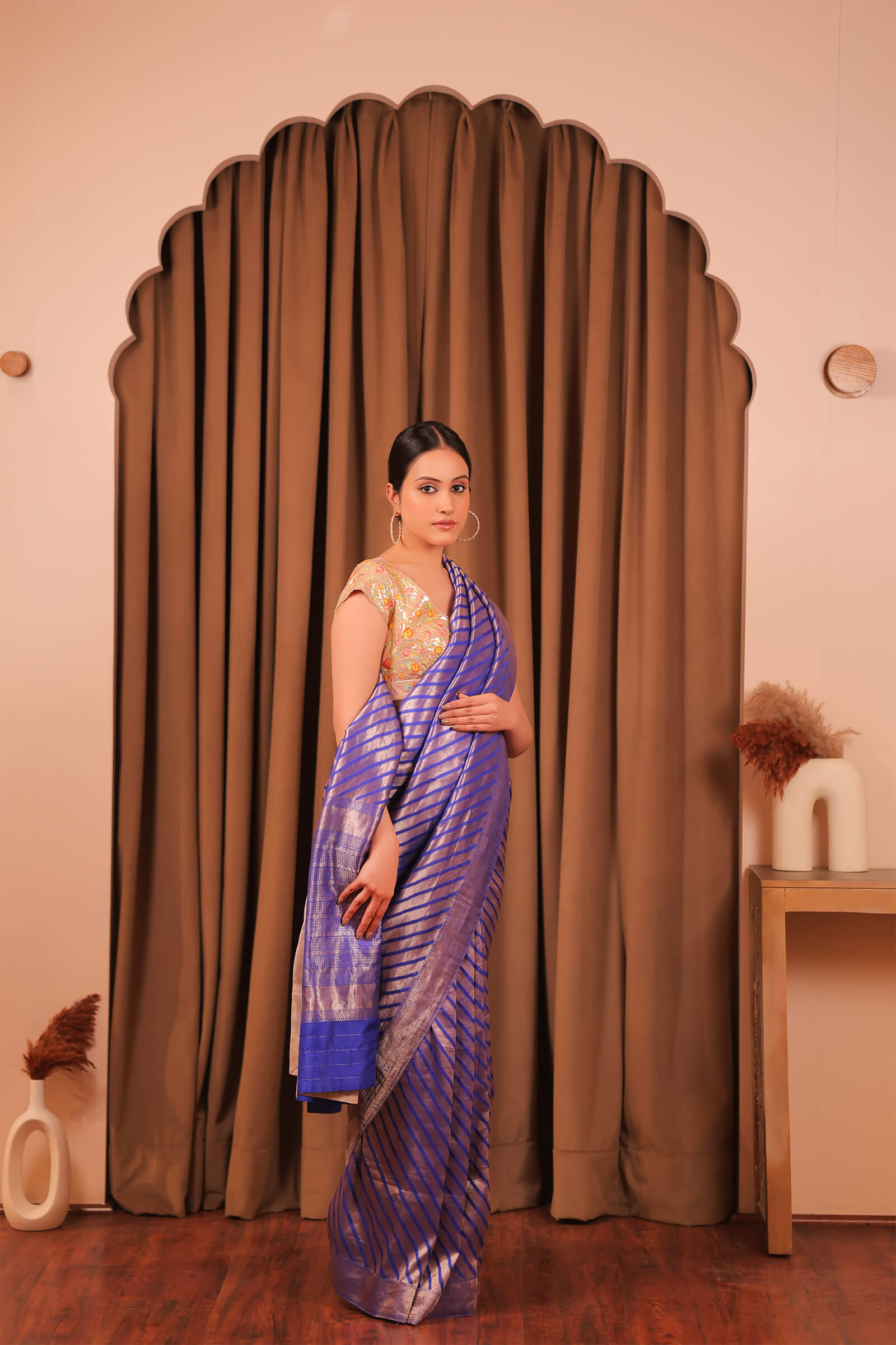 Electric Blue Handloom Fine Zari Katan Silk Banarasi Saree