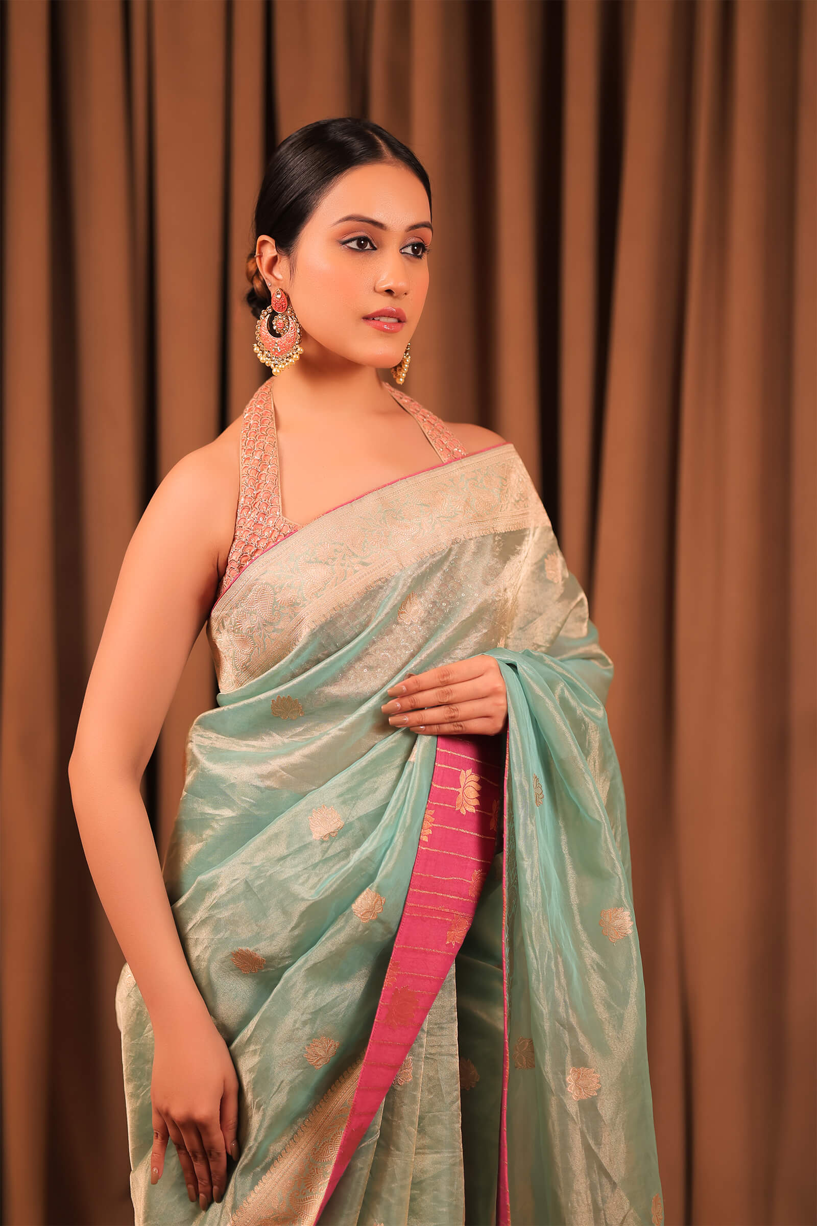 Light Green Handloom Silk Tissue Banarasi Saree