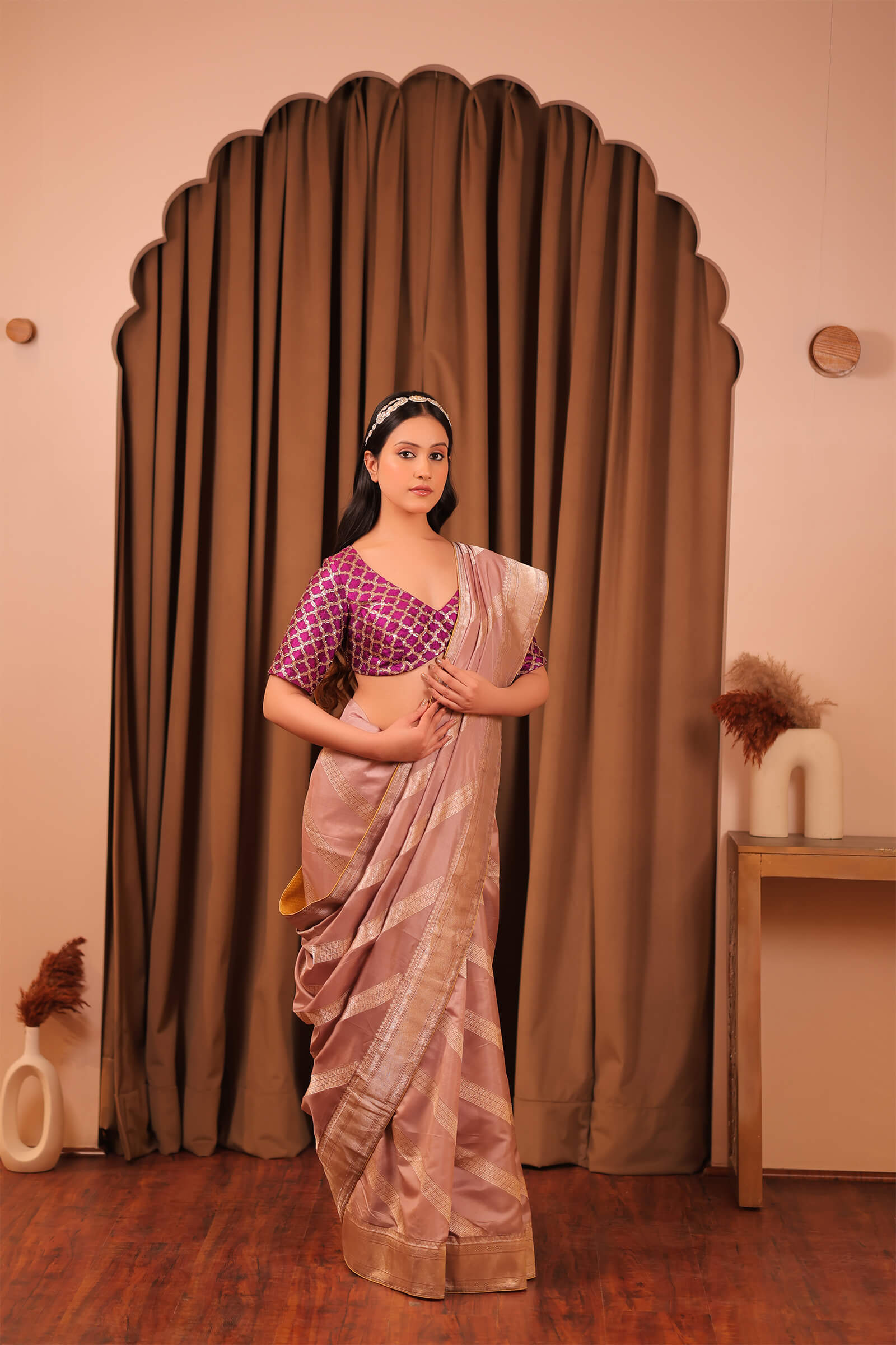 Peach Handloom Katan Silk Banarasi Saree