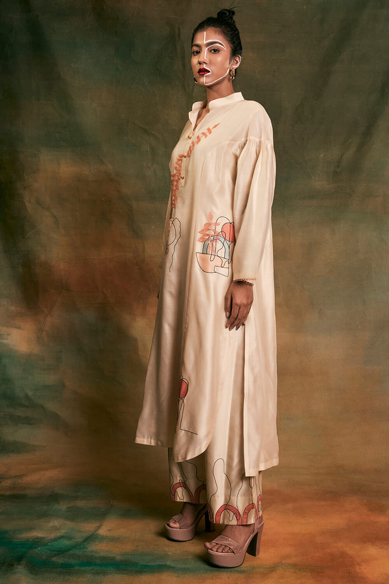 Ivory Collared Tunic with Plazo