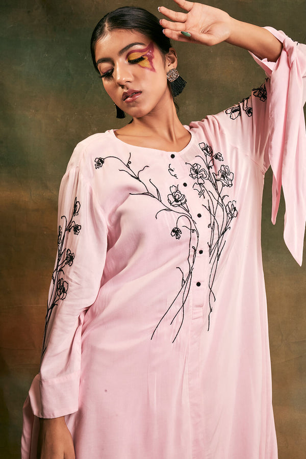 Pink Layered Abstract Tunic with Plazo