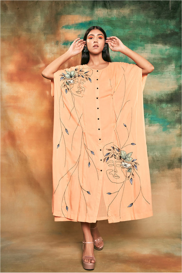 Orange Pleated Kaftan
