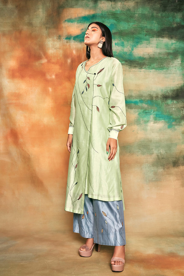 Green and Blue Overlapped Tunic with Plazo