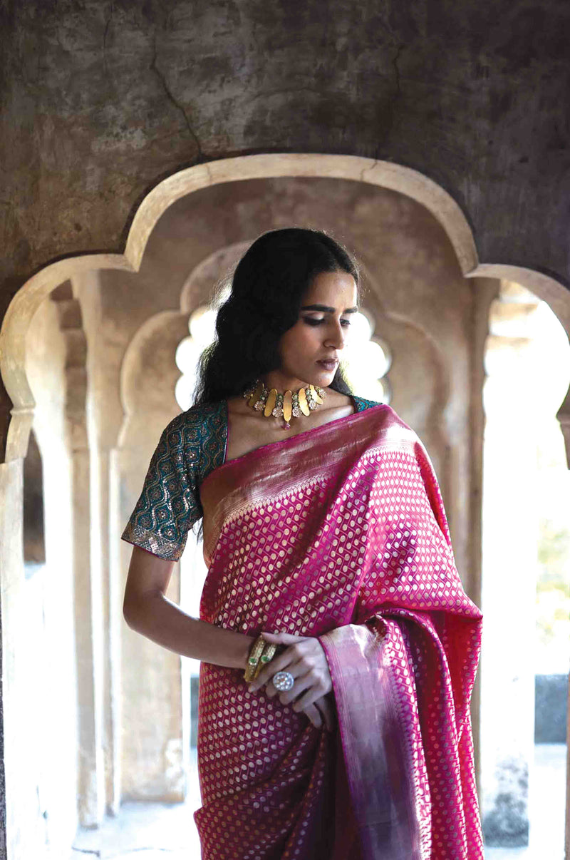 Buy sheladiya Woven Banarasi Cotton Silk Pink Sarees Online @ Best Price In  India | Flipkart.com