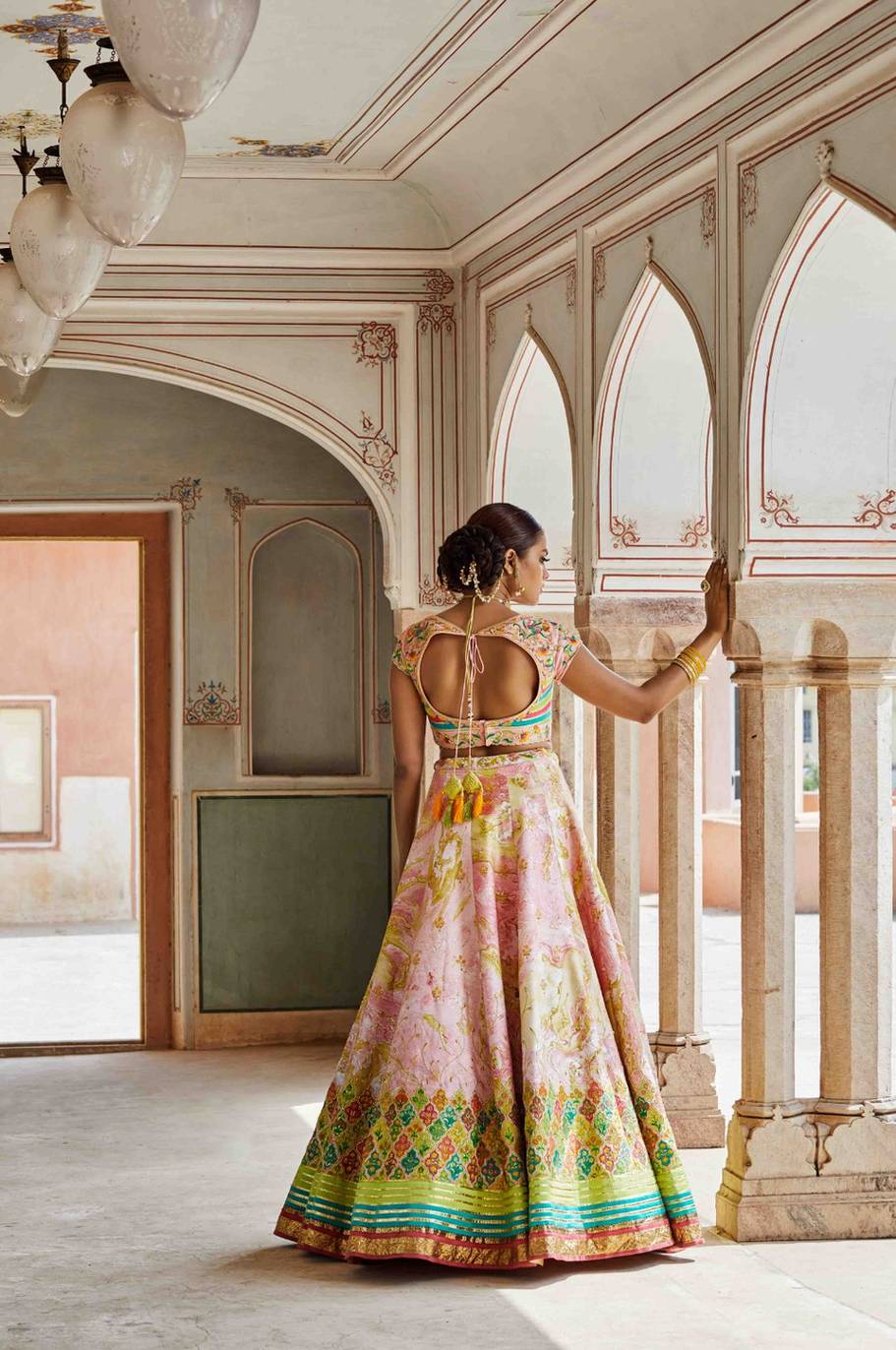 Hand Painted Lehenga Skirt With Beautiful Colour Embroidered With Contrast Blouse And Dupatta