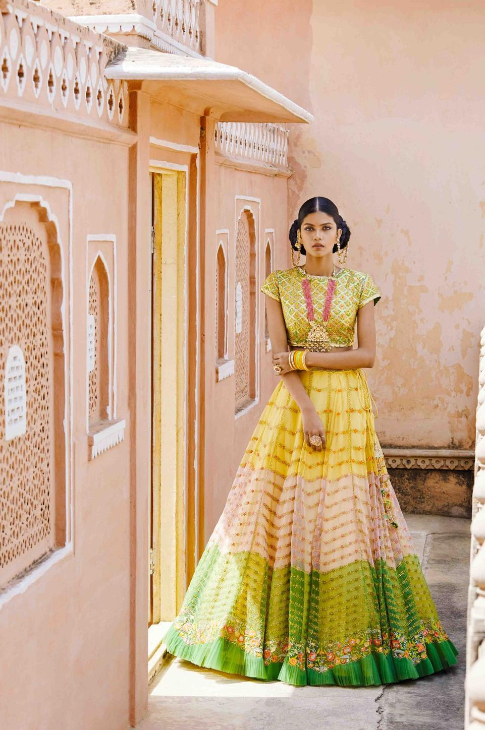 Lehenga Skirt With Contrast Blouse And Dupatta