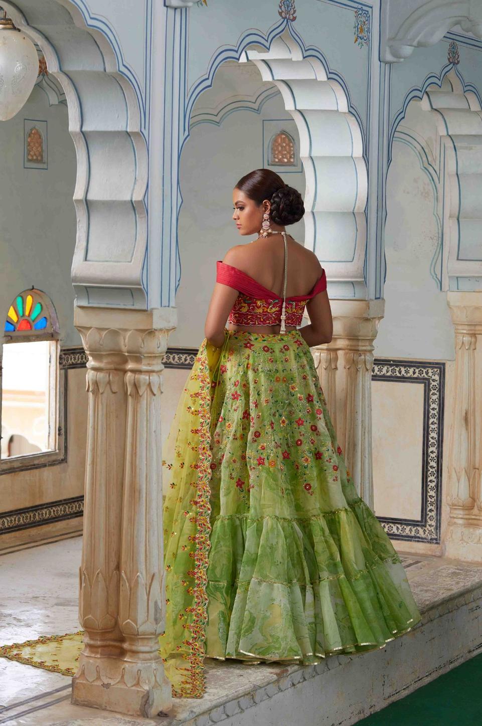 Lehenga Skirt With Contrast Blouse And Dupatta