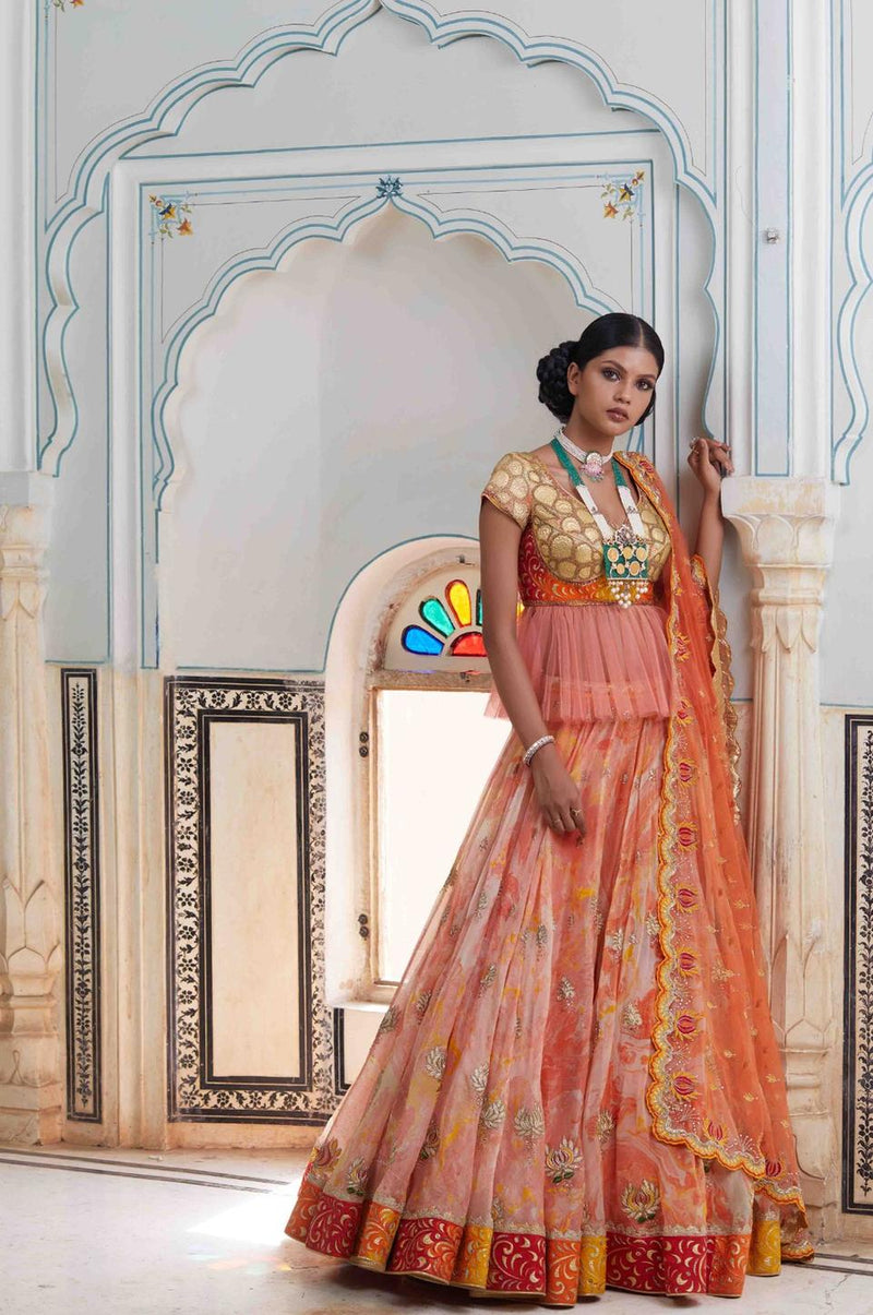 Lehenga Skirt With Contrast Blouse And Dupatta