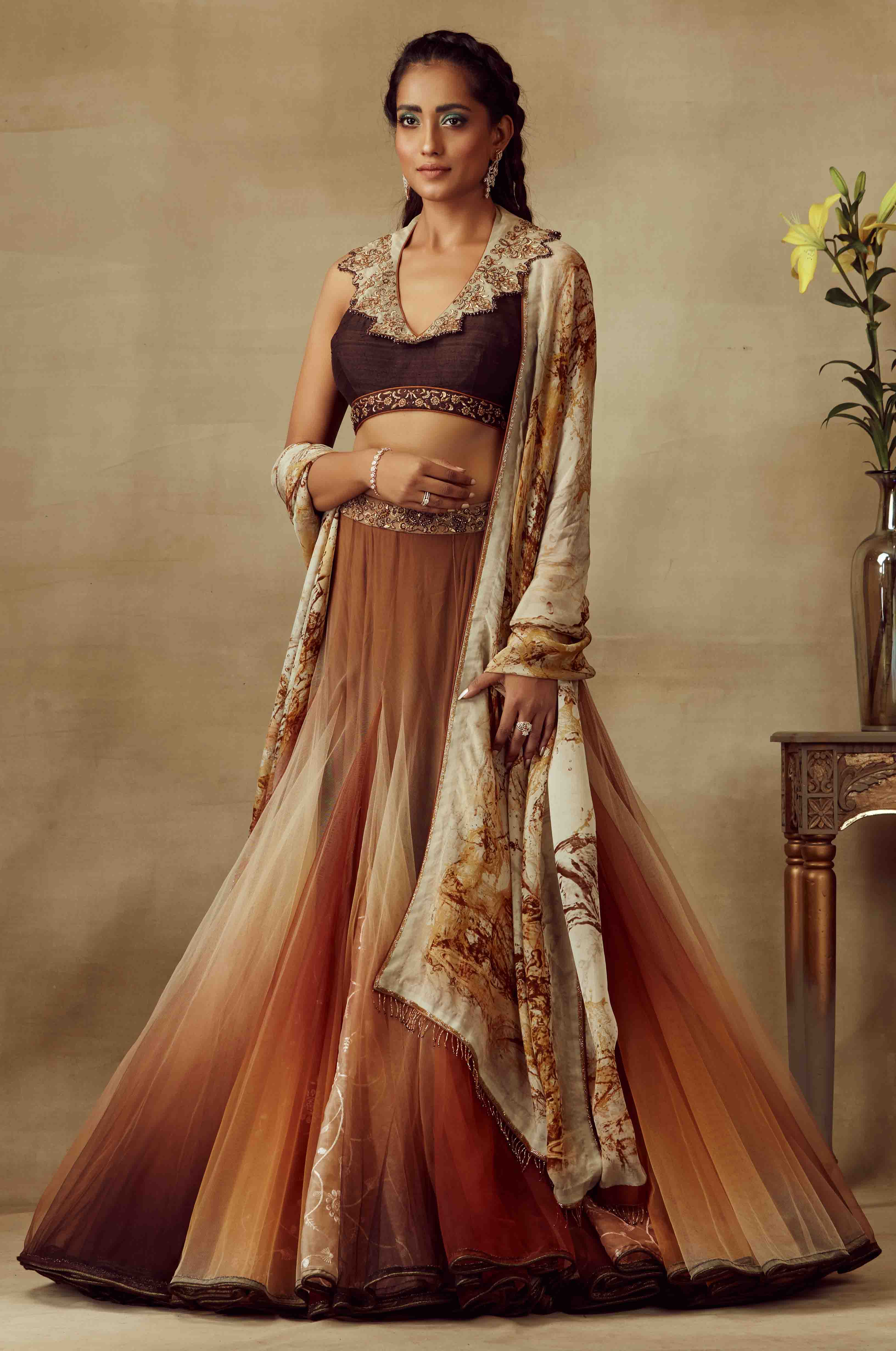 Skirt With Embroidered Dupatta & Blouse