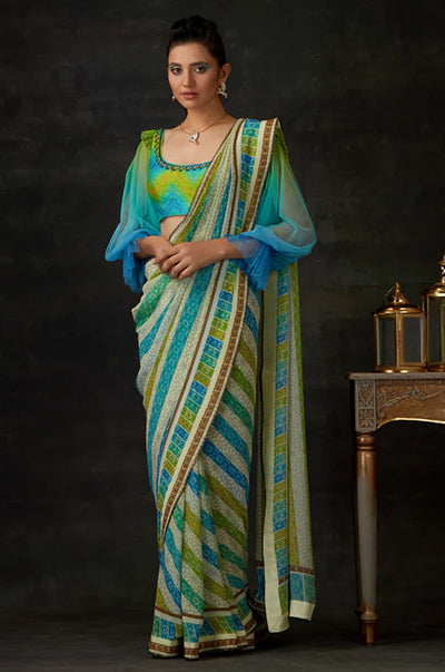 Multi Color Saree  & Blouse With Full Sleeves