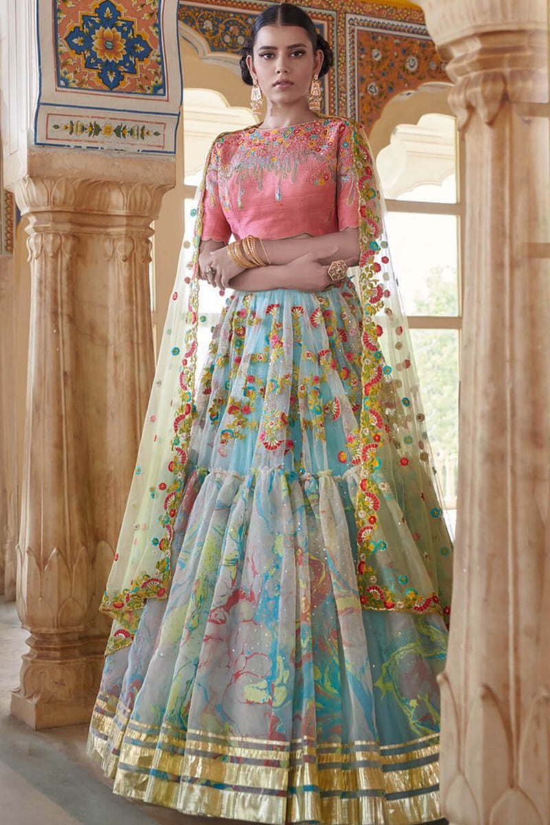 Silk Organza Handpainted Lehenga Set