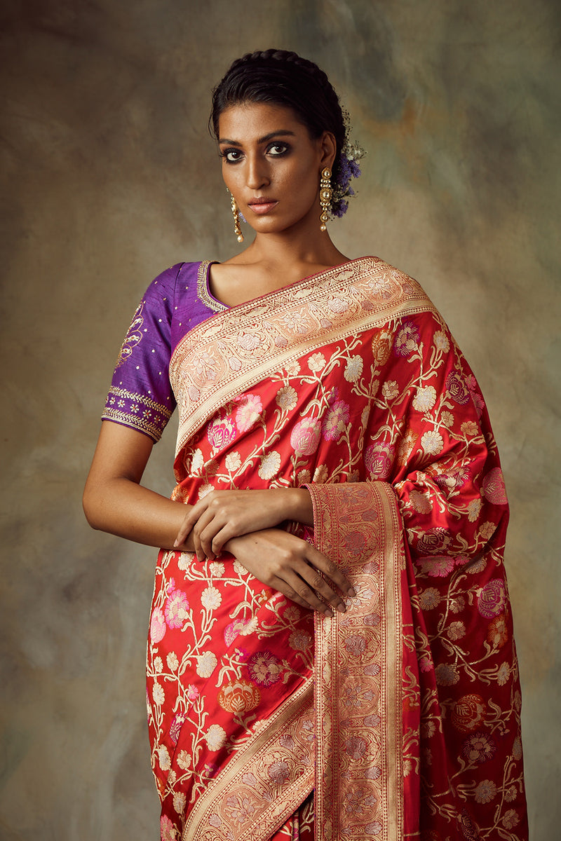 Fuschia Pink Saree With Unstitched Blouse
