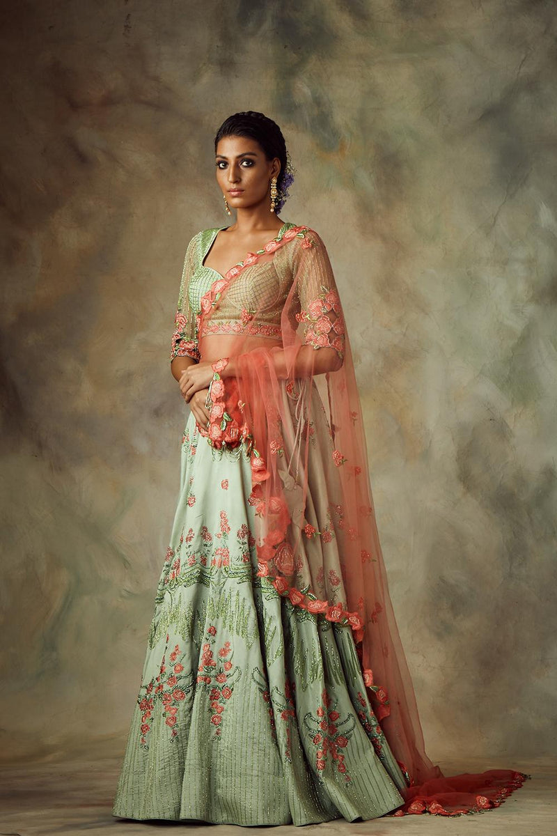 Mint Green Lehenga with Dupatta and Blouse