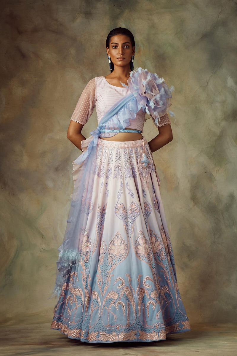 Flamingo Lehenga With Organza Embroidered Blouse And Dupatta