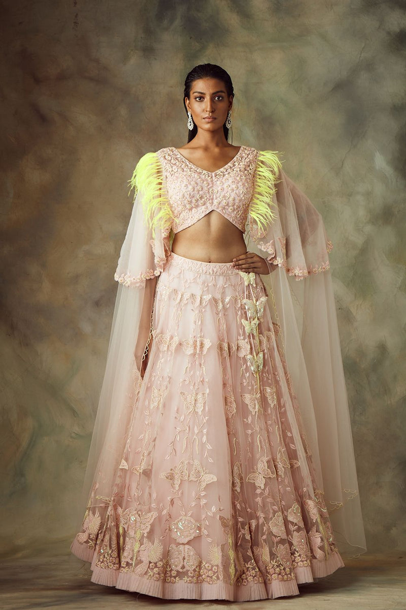 Peach Lehenga with Blouse And Cape