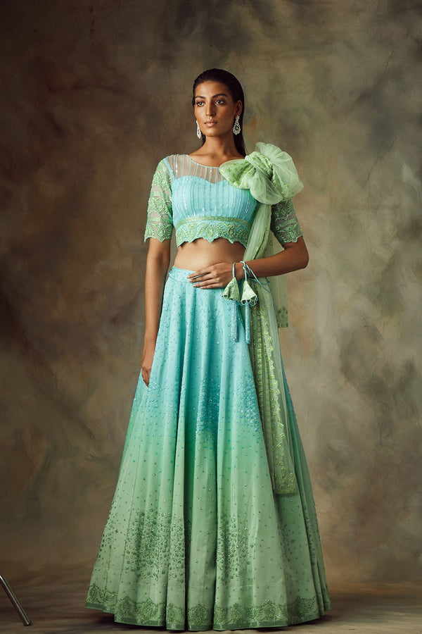 Flamingo Lehenga With Organza Embroidered Blouse And Dupatta