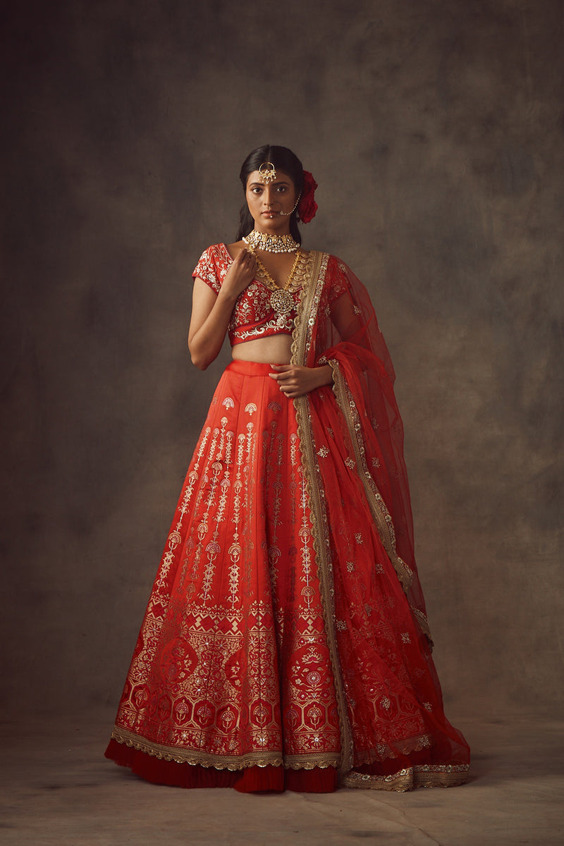 Red Lehenga With Dupatta And Blouse