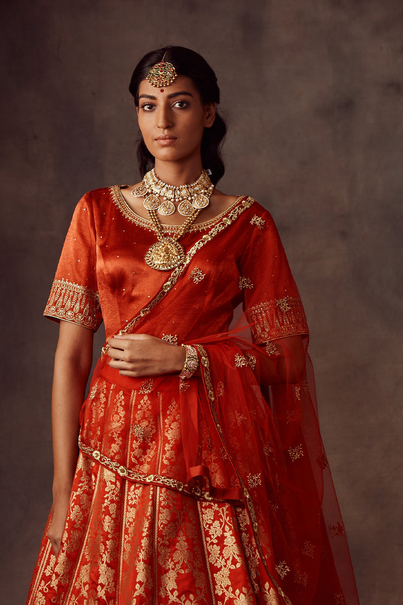 Red Lehenga With Dupatta And Blouse