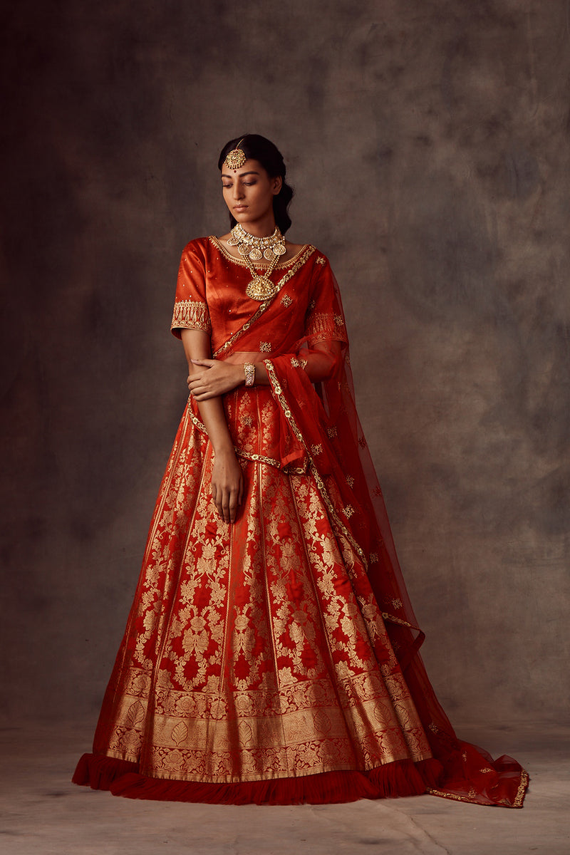 Red Lehenga With Dupatta And Blouse