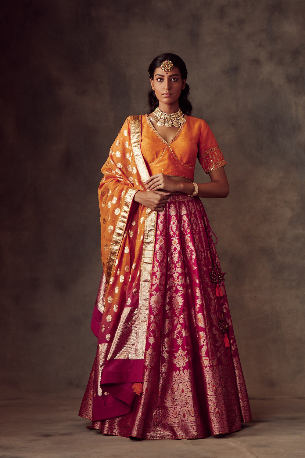 Orange Silk Woven Lehenga Choli & Dupatta 2466LG05