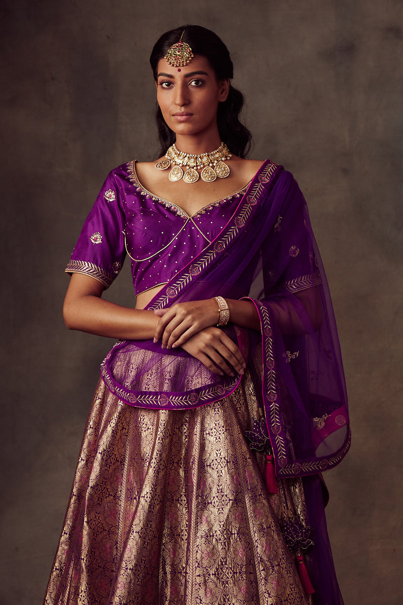 Purple Silk Lehenga With Dupatta And Blouse