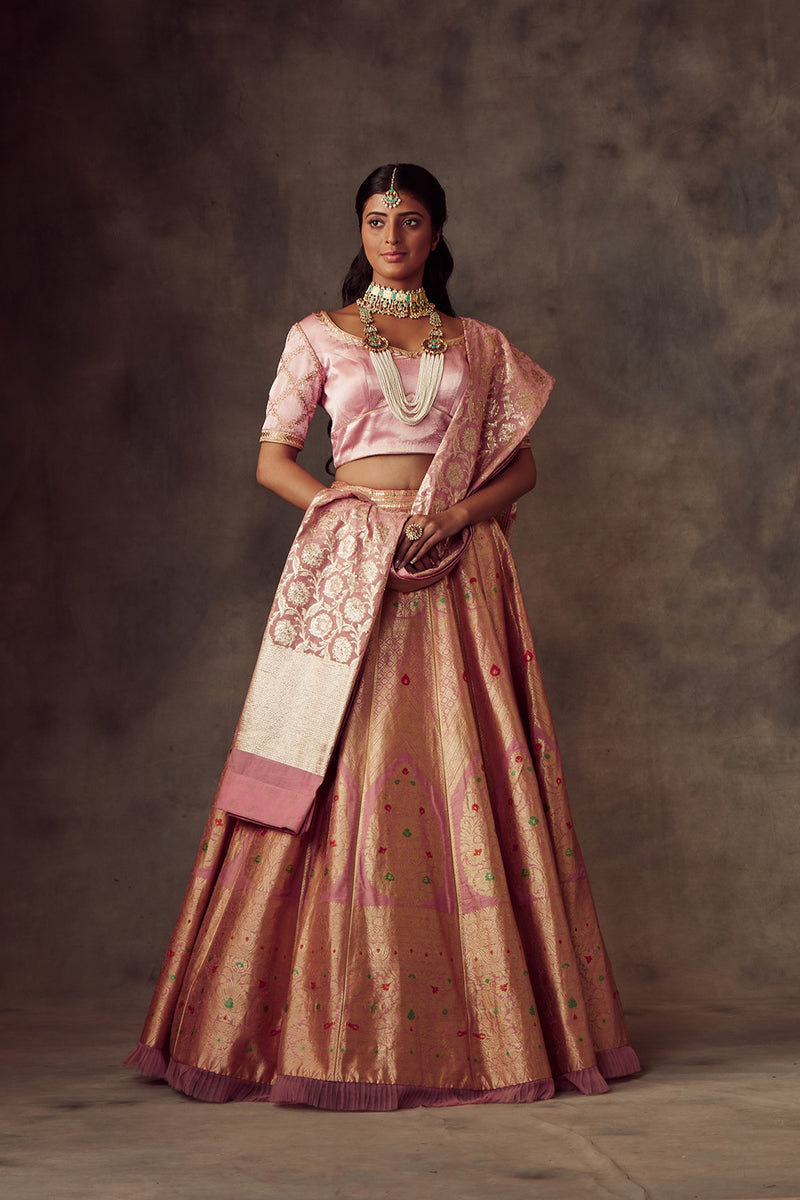 Baby Pink Lehenga With Dupatta And Blouse