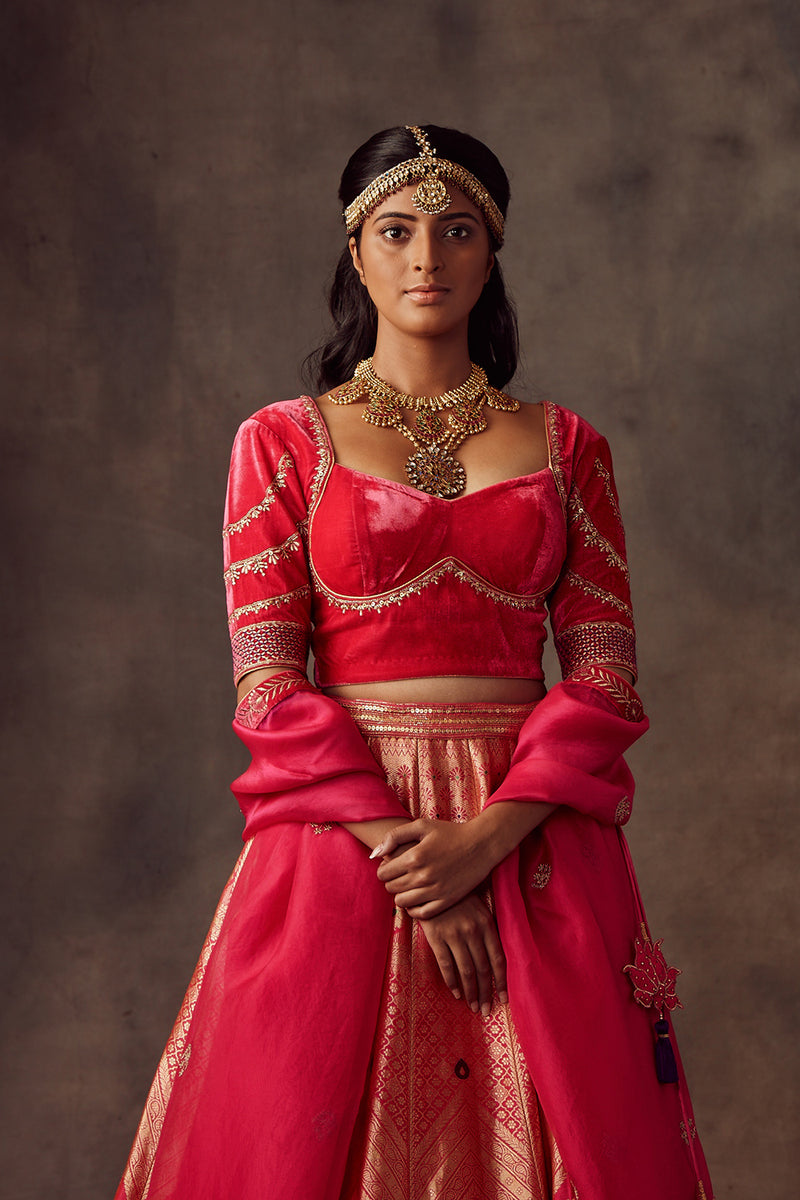 Fuschia Lehenga With Dupatta And Blouse