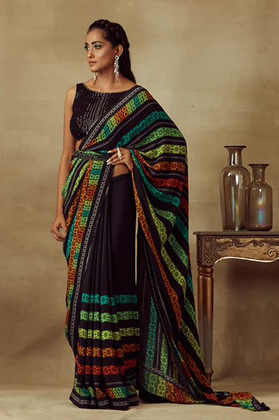 Printed Saree With Hand Embroidered Blouse