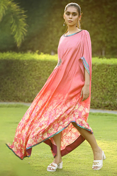 Digital  Printed Kaftan Dress With Flair At The Hem
