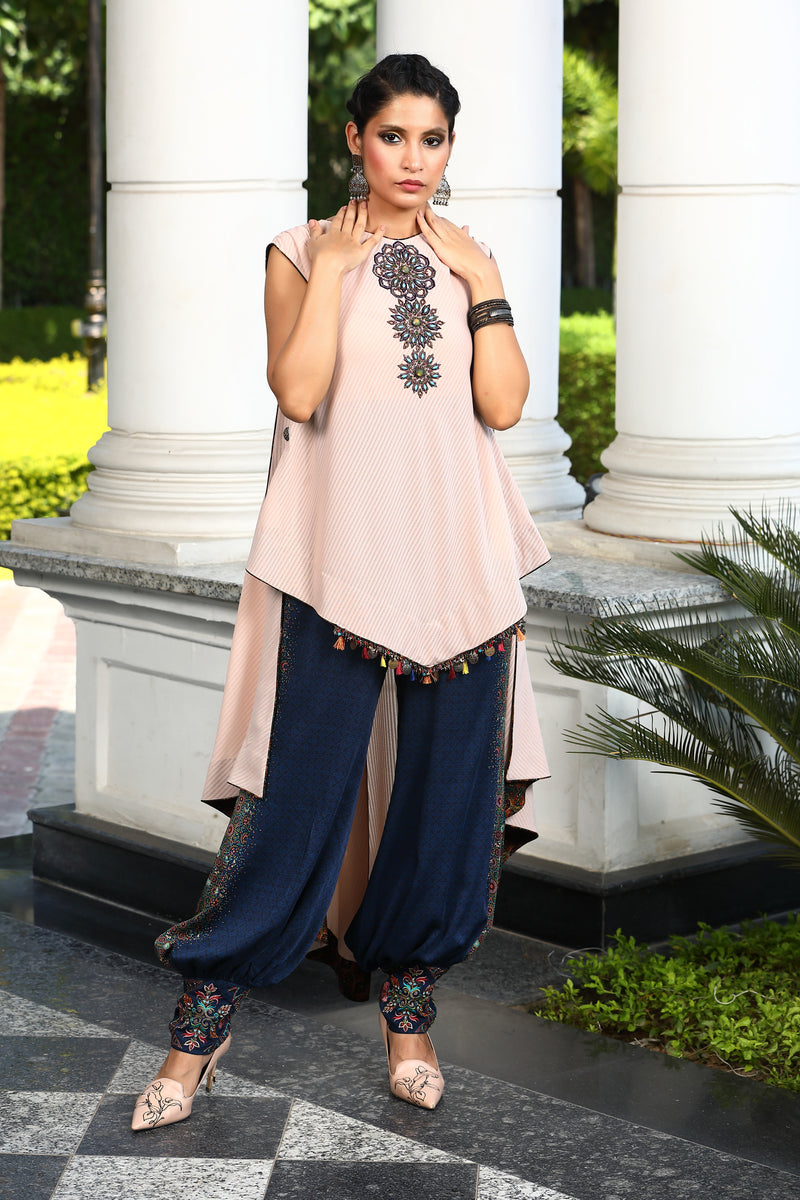 Blush Pink Cape  Along With Navy Blue Bottom