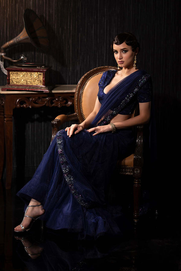 Saree With Embroidered & Skirt