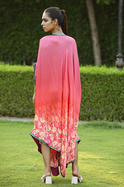 Digital  Printed Kaftan Dress With Flair At The Hem