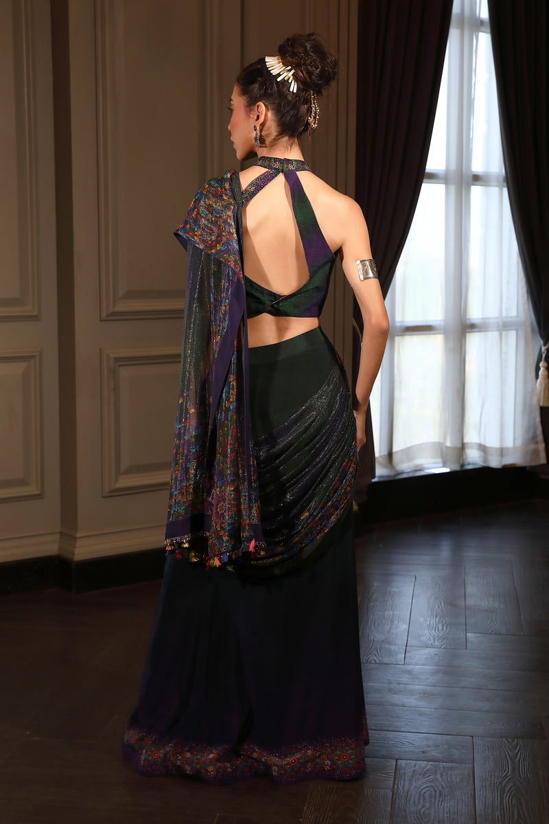 Digital  Printed With Shimmer Drape Saree  & Blouse